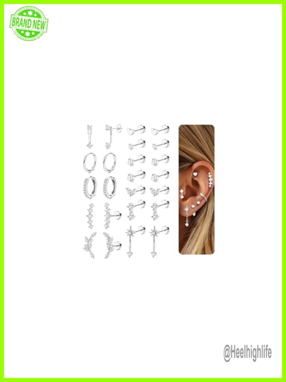 Hypoallergenic Flat Back Earrings 14K Gold Plated Stainless Steel Stud Hoop Set